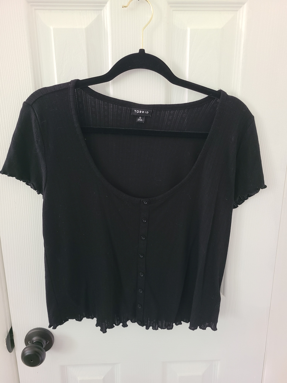 Torrid Black Ribbed Button Up Crop Top